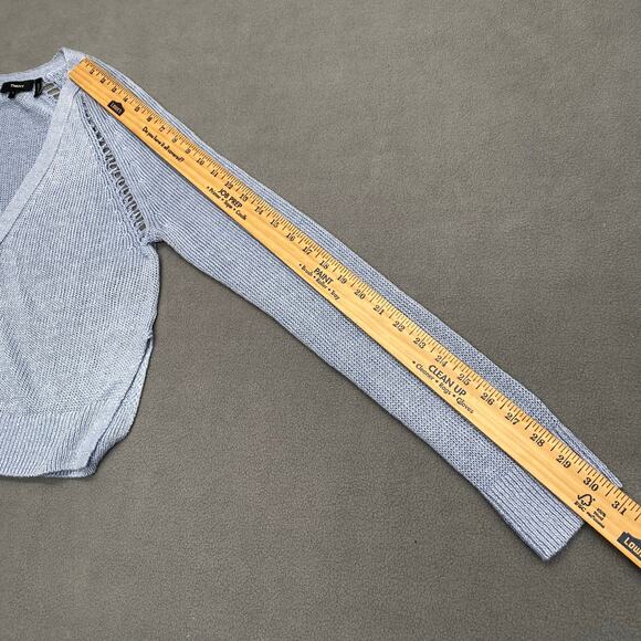 Theory Hanelee Linen Viscose Cropped Knit Cardigan Womens P Blue Minimalist Chic - Picture 9 of 14